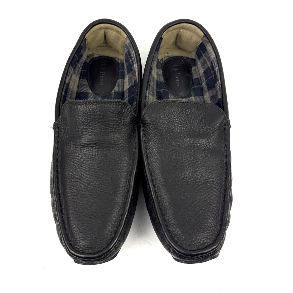 LL Bean Mens Leather Slipper 12 Black Leather Moccasin Slip On Shoes‎